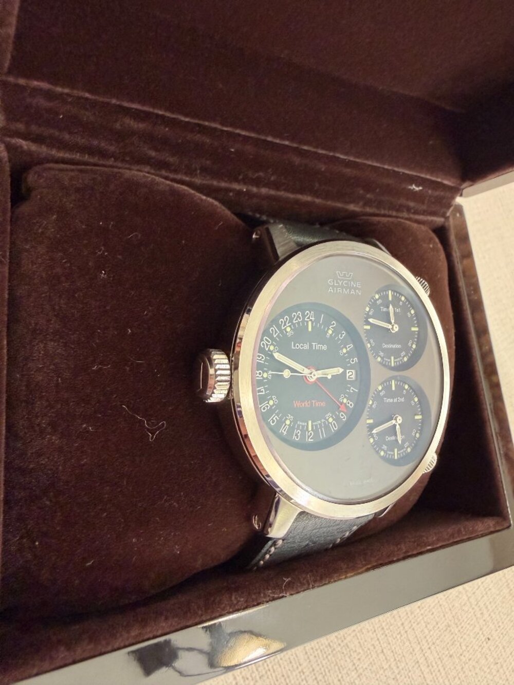 GLYCINE Airman 7  GMT  Triple Automatic Black Grey Swiss Made Watch - Picture 2 of 11